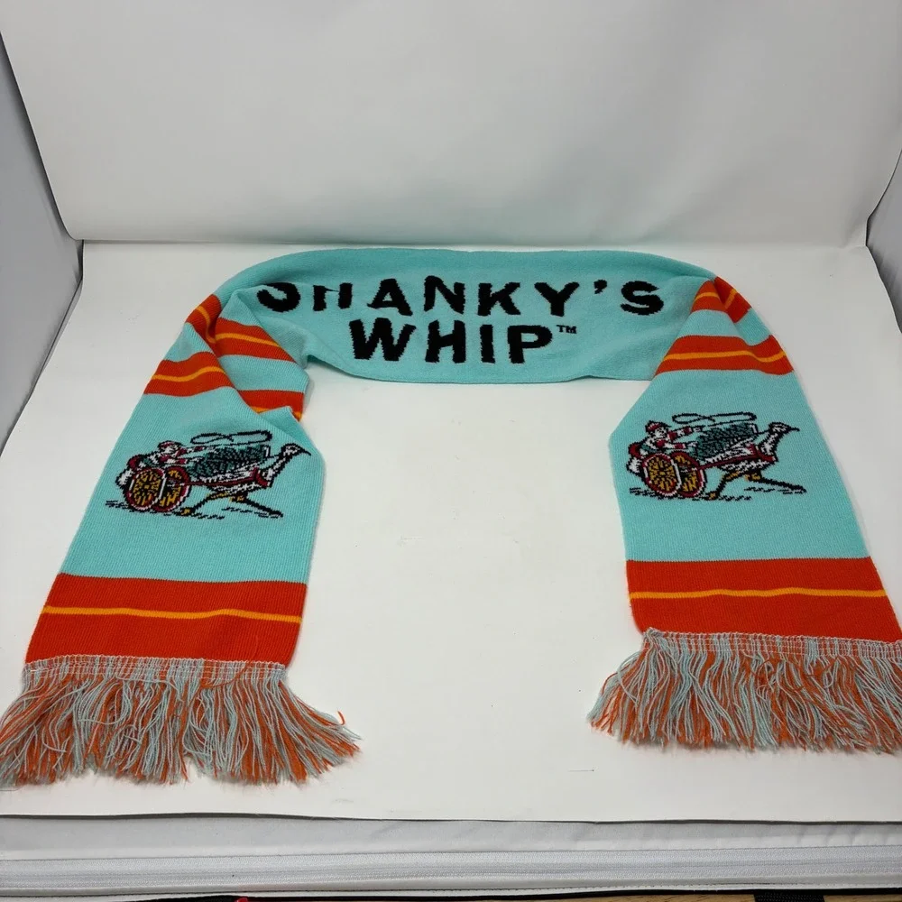 Shanky's Whip Irish Whiskey Knit‎ Scarf Aqua Blue Orange Ostrich Logo Promo